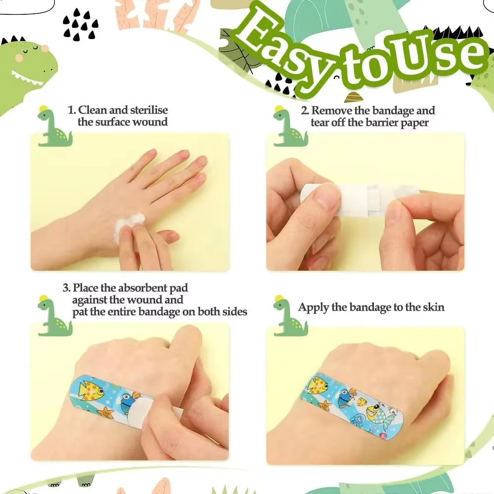 100 Pcs Cute Cartoon Kids Bandages - Flexible, Waterproof, and Breathable Adhesive Strips for Children