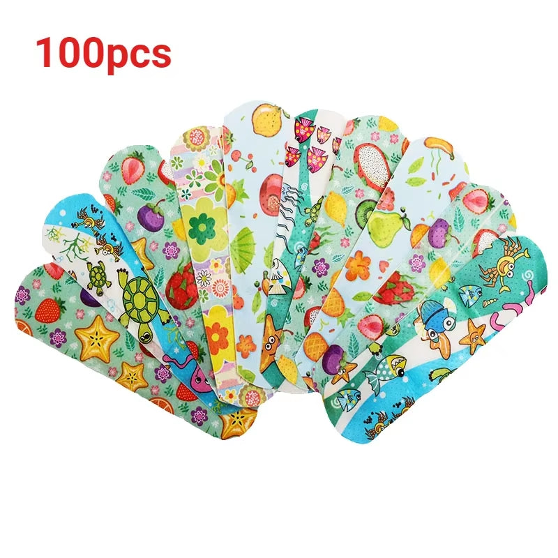 100 Pcs Cute Cartoon Kids Bandages - Flexible, Waterproof, and Breathable Adhesive Strips for Children