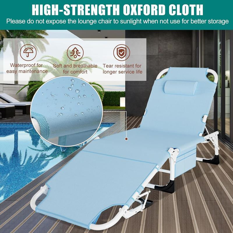 Docred Tanning Chair with Face Hole – 5-Position Adjustable Recliner, Foldable Lounge Chair with Detachable Pillow for Sunbathing, Beach, Pool, Lawn, and Camping