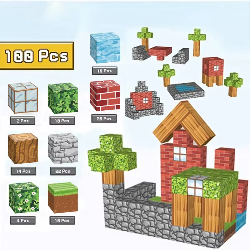 100pcs Magnetic Building Blocks Set | STEM Educational Toys for Kids 6+ | Construction Magnet Cubes for Boys Girls | Montessori Sensory Gift