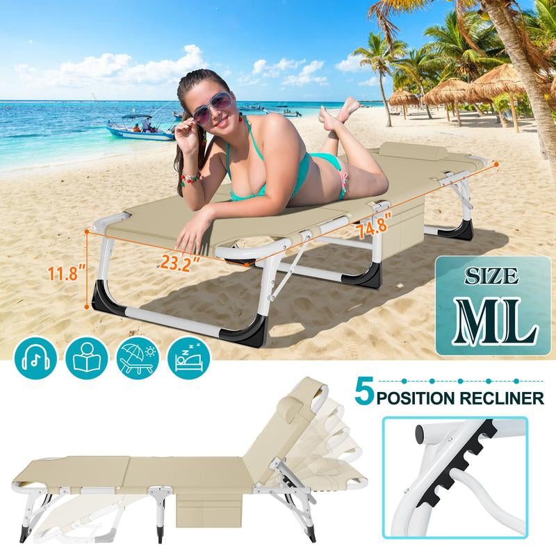 Docred Tanning Chair with Face Hole – 5-Position Adjustable Recliner, Foldable Lounge Chair with Detachable Pillow for Sunbathing, Beach, Pool, Lawn, and Camping