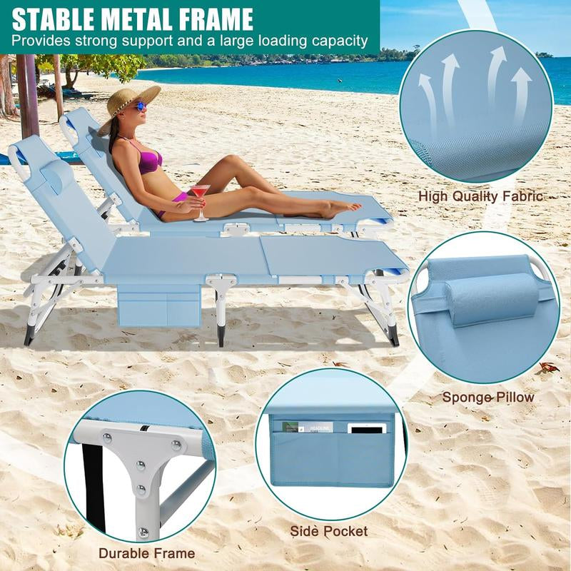 Docred Tanning Chair with Face Hole – 5-Position Adjustable Recliner, Foldable Lounge Chair with Detachable Pillow for Sunbathing, Beach, Pool, Lawn, and Camping