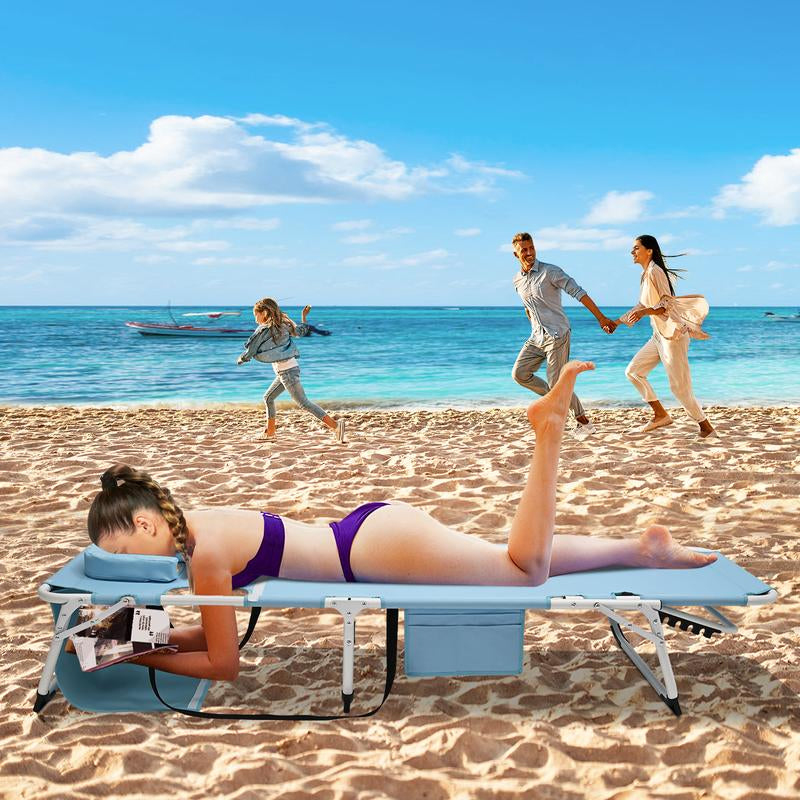 Docred Tanning Chair with Face Hole – 5-Position Adjustable Recliner, Foldable Lounge Chair with Detachable Pillow for Sunbathing, Beach, Pool, Lawn, and Camping