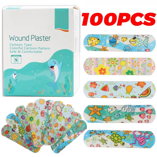 100 Pcs Cute Cartoon Kids Bandages - Flexible, Waterproof, and Breathable Adhesive Strips for Children