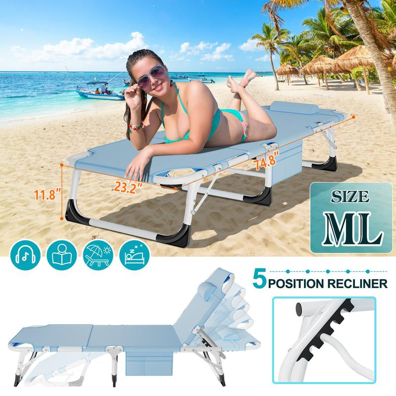 Docred Tanning Chair with Face Hole – 5-Position Adjustable Recliner, Foldable Lounge Chair with Detachable Pillow for Sunbathing, Beach, Pool, Lawn, and Camping