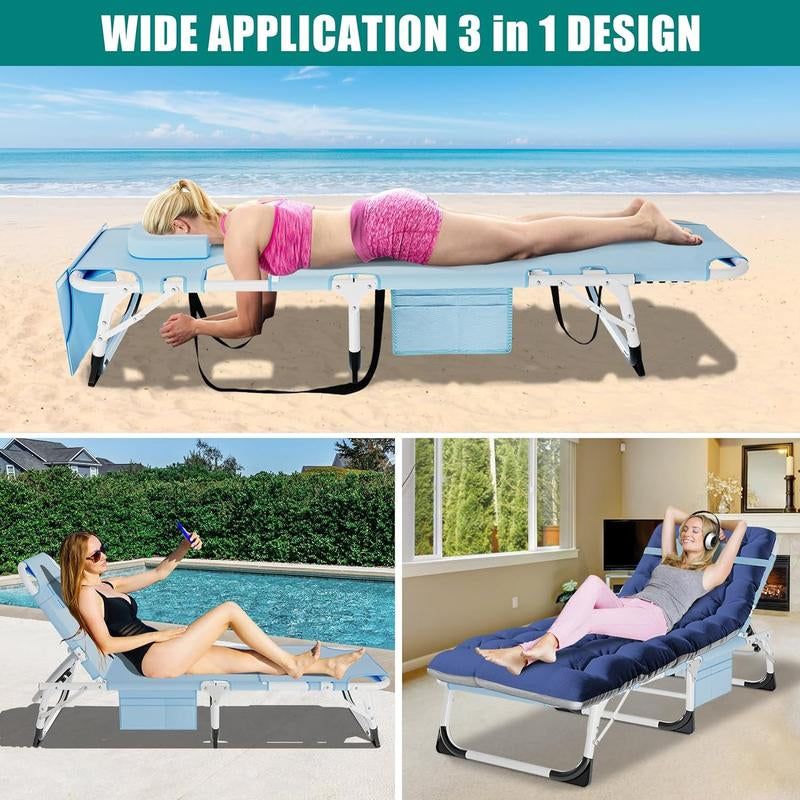 Docred Tanning Chair with Face Hole – 5-Position Adjustable Recliner, Foldable Lounge Chair with Detachable Pillow for Sunbathing, Beach, Pool, Lawn, and Camping