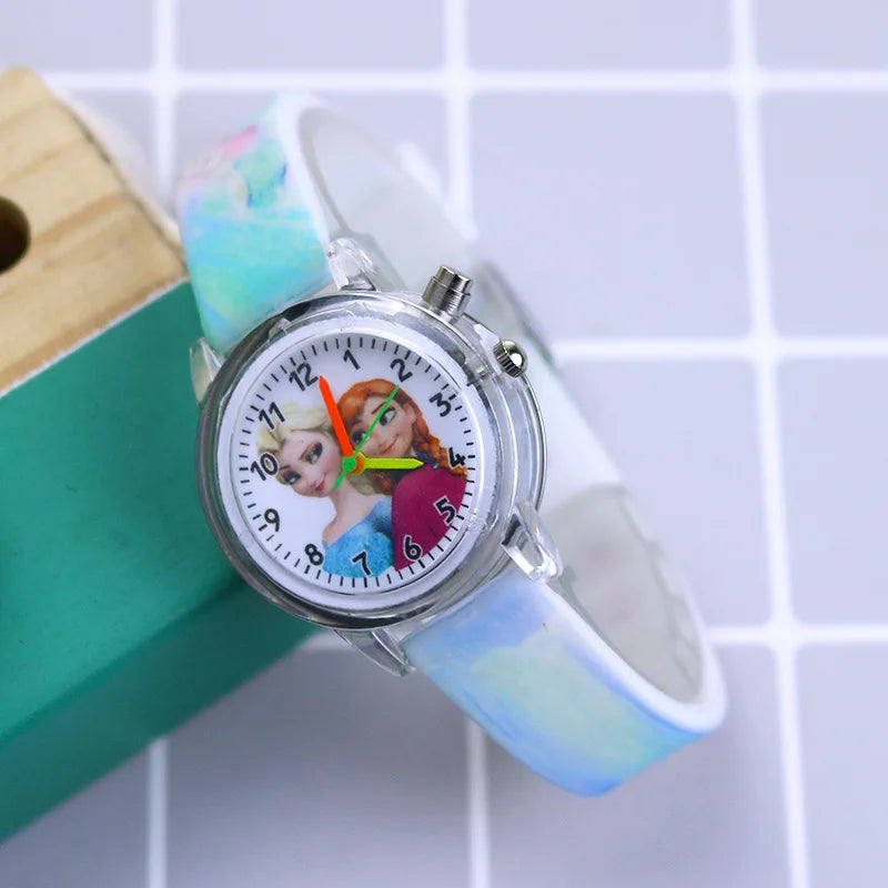 Disney Princess Elsa Kids Watches Girls Silicone Strap Cartoon Luminous Light Children Wrist Watch Toys Clock reloj infantil - Happy Bambino