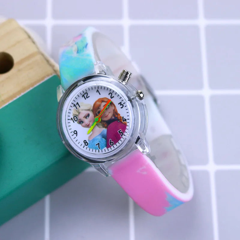 Disney Princess Elsa Kids Watches Girls Silicone Strap Cartoon Luminous Light Children Wrist Watch Toys Clock reloj infantil - Happy Bambino