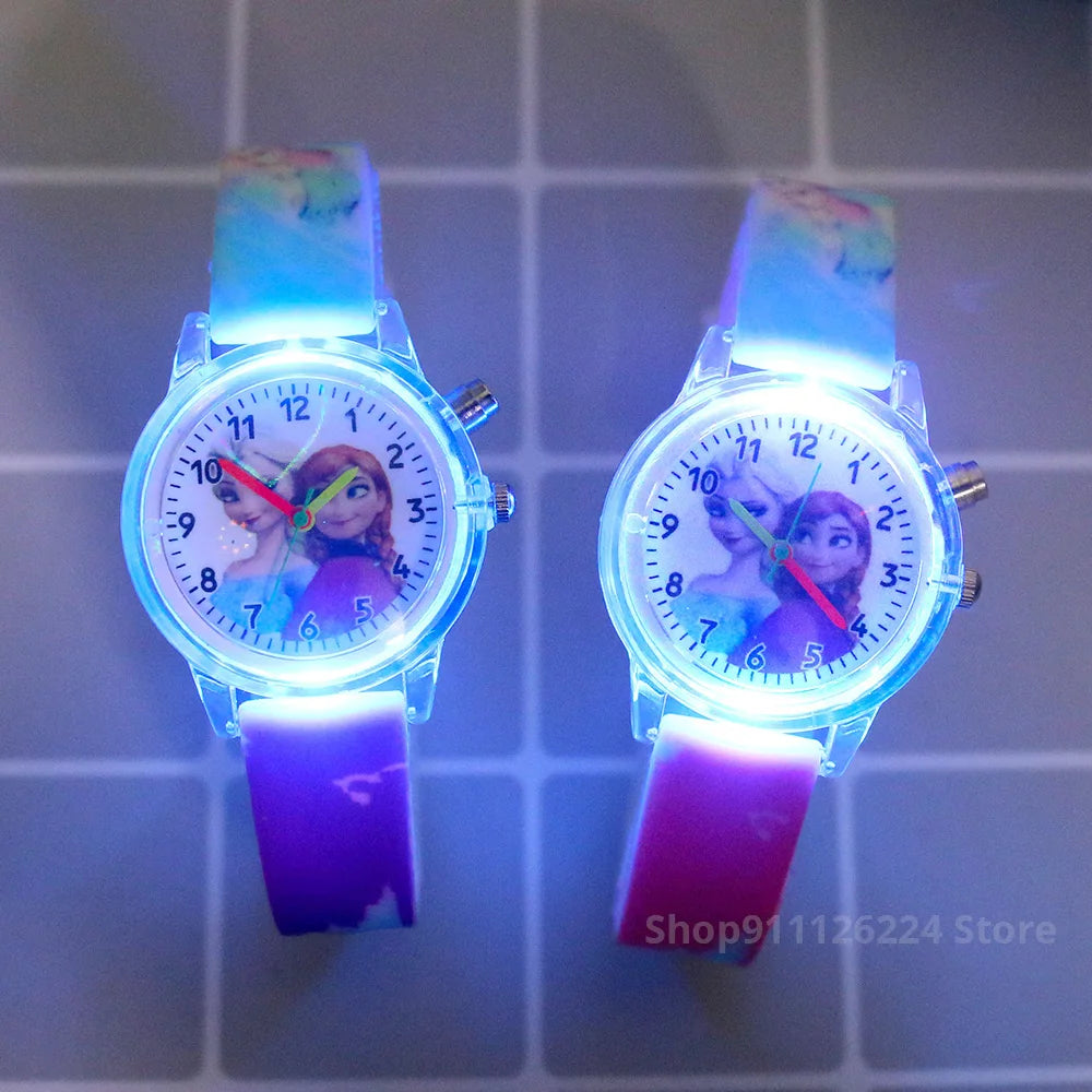 Disney Princess Elsa Kids Watches Girls Silicone Strap Cartoon Luminous Light Children Wrist Watch Toys Clock reloj infantil - Happy Bambino