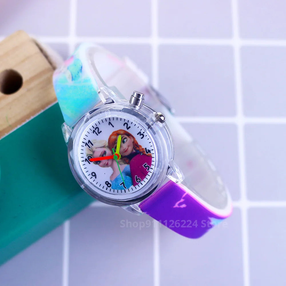Disney Princess Elsa Kids Watches Girls Silicone Strap Cartoon Luminous Light Children Wrist Watch Toys Clock reloj infantil - Happy Bambino