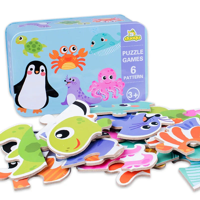 Baby Puzzle Montessori Educational Toys Wood 3D Puzzle Games Iron Box children Puzzles Jigsaw Wooden Puzzles For Kids 2 3 4 Year - Happy Bambino
