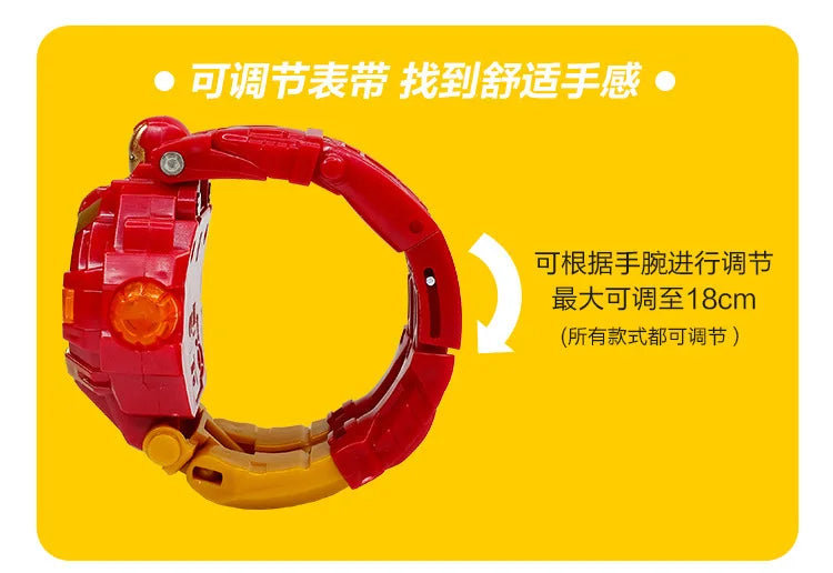 Marvel iron Man Spiderman Cartoons Children's watch Deformation robot 3d LED Luminous watch Children's model toy watch - Happy Bambino