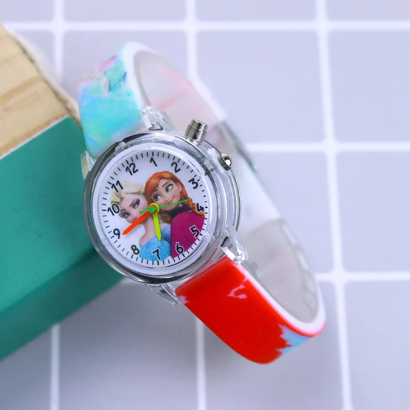 Disney Princess Elsa Kids Watches Girls Silicone Strap Cartoon Luminous Light Children Wrist Watch Toys Clock reloj infantil - Happy Bambino