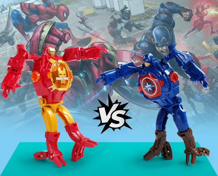 Marvel iron Man Spiderman Cartoons Children's watch Deformation robot 3d LED Luminous watch Children's model toy watch - Happy Bambino