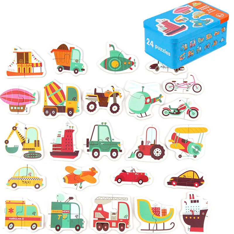 Baby Puzzle Montessori Educational Toys Wood 3D Puzzle Games Iron Box children Puzzles Jigsaw Wooden Puzzles For Kids 2 3 4 Year - Happy Bambino