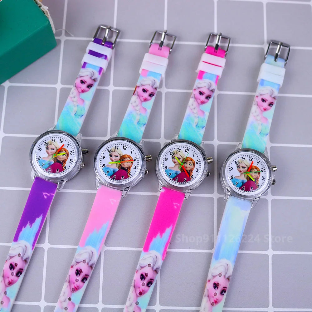 Disney Princess Elsa Kids Watches Girls Silicone Strap Cartoon Luminous Light Children Wrist Watch Toys Clock reloj infantil - Happy Bambino