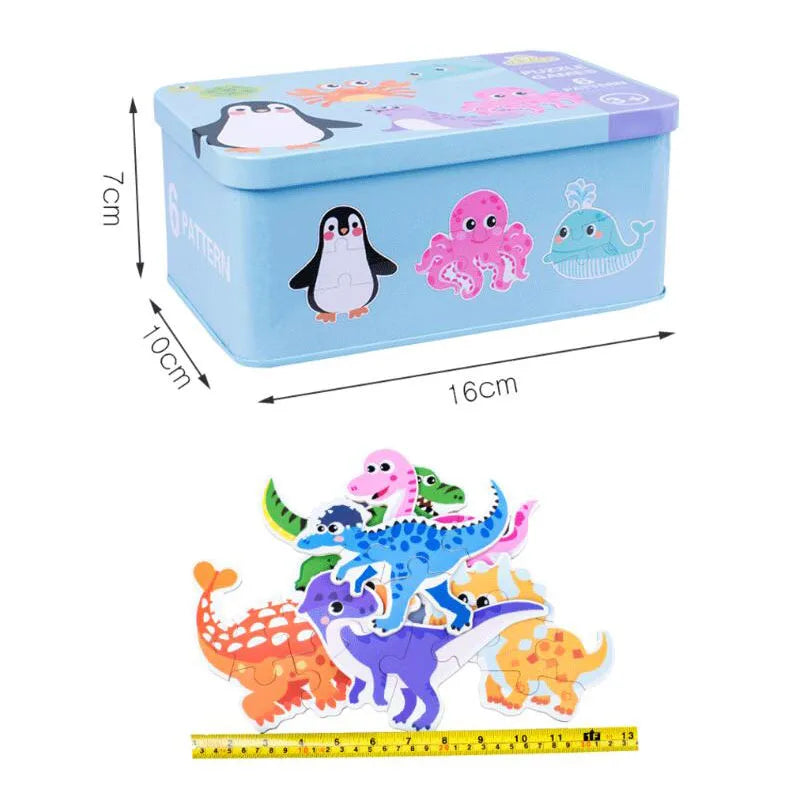 Baby Puzzle Montessori Educational Toys Wood 3D Puzzle Games Iron Box children Puzzles Jigsaw Wooden Puzzles For Kids 2 3 4 Year - Happy Bambino