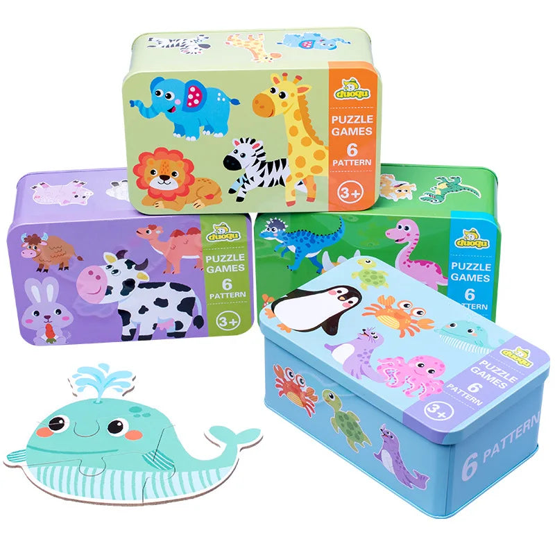 Baby Puzzle Montessori Educational Toys Wood 3D Puzzle Games Iron Box children Puzzles Jigsaw Wooden Puzzles For Kids 2 3 4 Year - Happy Bambino