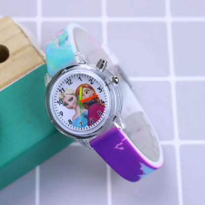 Disney Princess Elsa Kids Watches Girls Silicone Strap Cartoon Luminous Light Children Wrist Watch Toys Clock reloj infantil - Happy Bambino