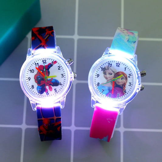 Disney Princess Elsa Kids Watches Girls Silicone Strap Cartoon Luminous Light Children Wrist Watch Toys Clock reloj infantil - Happy Bambino