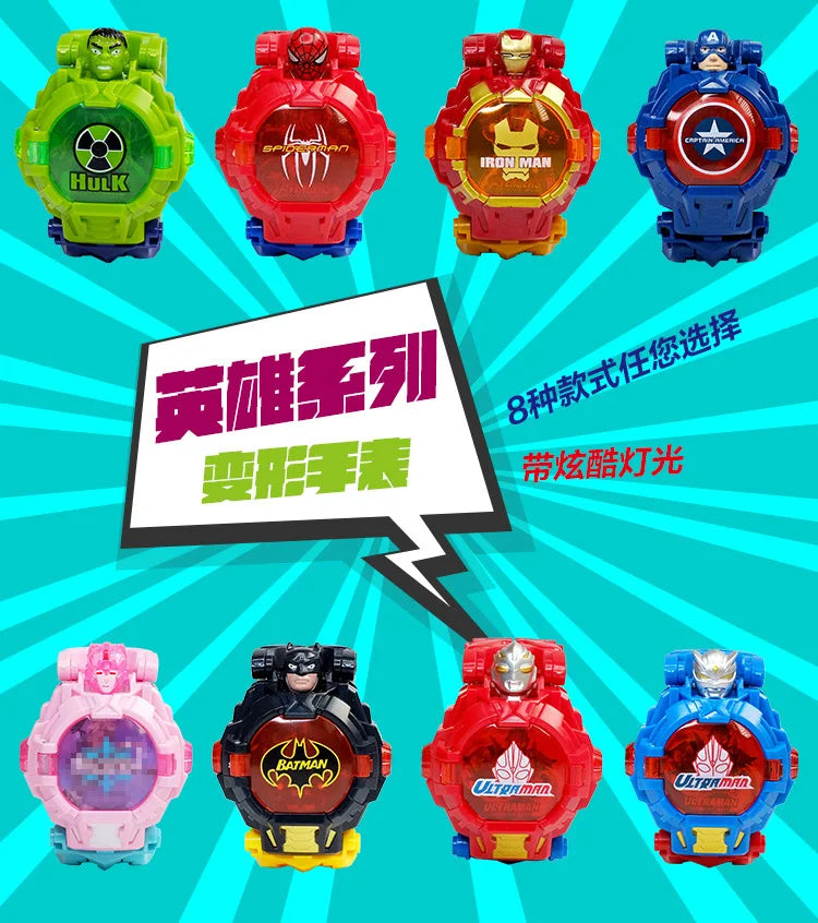 Marvel iron Man Spiderman Cartoons Children's watch Deformation robot 3d LED Luminous watch Children's model toy watch - Happy Bambino