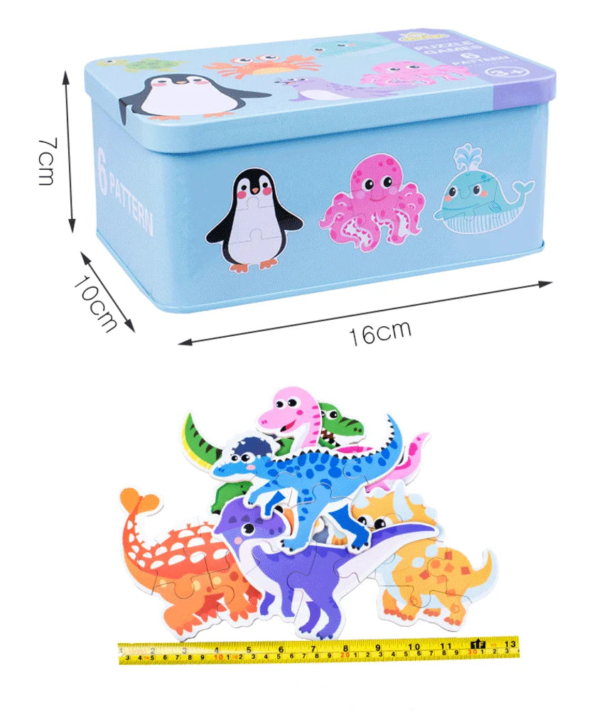 Baby Puzzle Montessori Educational Toys Wood 3D Puzzle Games Iron Box children Puzzles Jigsaw Wooden Puzzles For Kids 2 3 4 Year - Happy Bambino