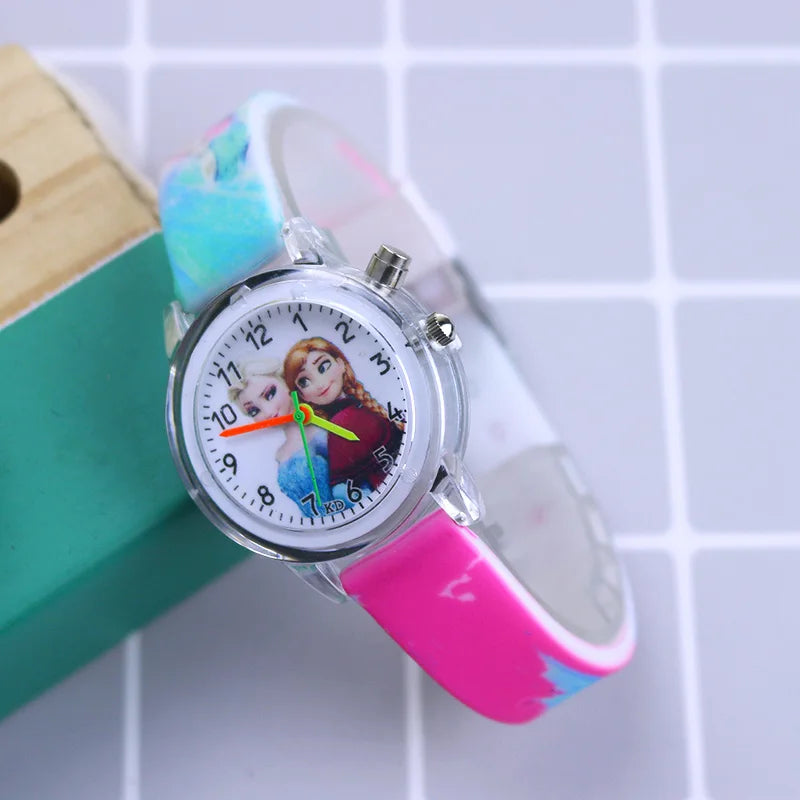 Disney Princess Elsa Kids Watches Girls Silicone Strap Cartoon Luminous Light Children Wrist Watch Toys Clock reloj infantil - Happy Bambino