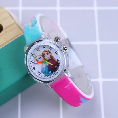 Disney Princess Elsa Kids Watches Girls Silicone Strap Cartoon Luminous Light Children Wrist Watch Toys Clock reloj infantil - Happy Bambino