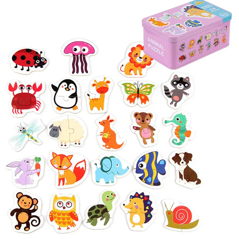 Baby Puzzle Montessori Educational Toys Wood 3D Puzzle Games Iron Box children Puzzles Jigsaw Wooden Puzzles For Kids 2 3 4 Year - Happy Bambino
