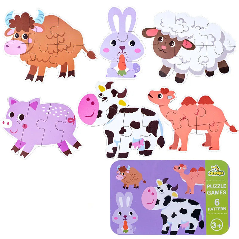 Baby Puzzle Montessori Educational Toys Wood 3D Puzzle Games Iron Box children Puzzles Jigsaw Wooden Puzzles For Kids 2 3 4 Year - Happy Bambino
