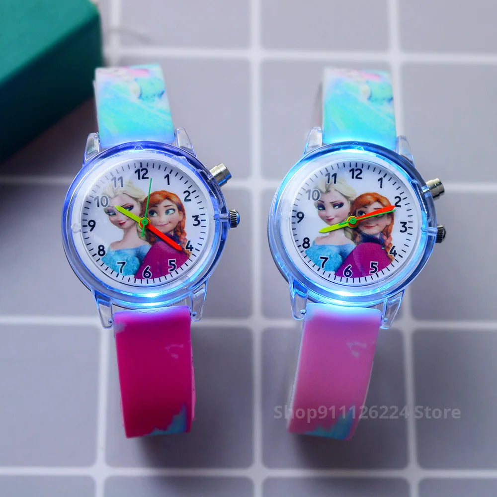 Disney Princess Elsa Kids Watches Girls Silicone Strap Cartoon Luminous Light Children Wrist Watch Toys Clock reloj infantil - Happy Bambino