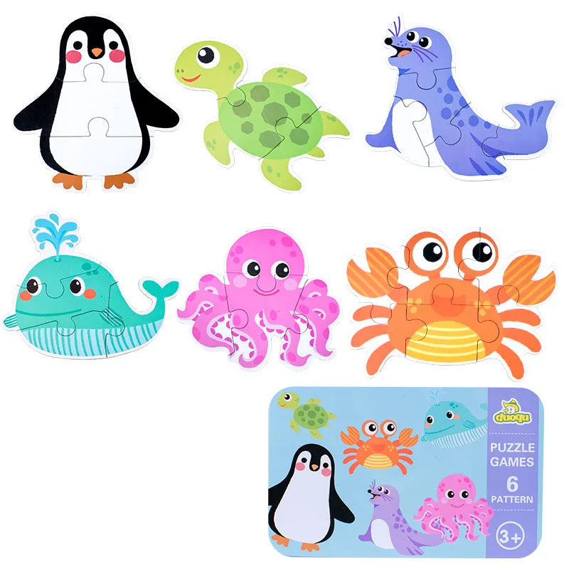 Baby Puzzle Montessori Educational Toys Wood 3D Puzzle Games Iron Box children Puzzles Jigsaw Wooden Puzzles For Kids 2 3 4 Year - Happy Bambino