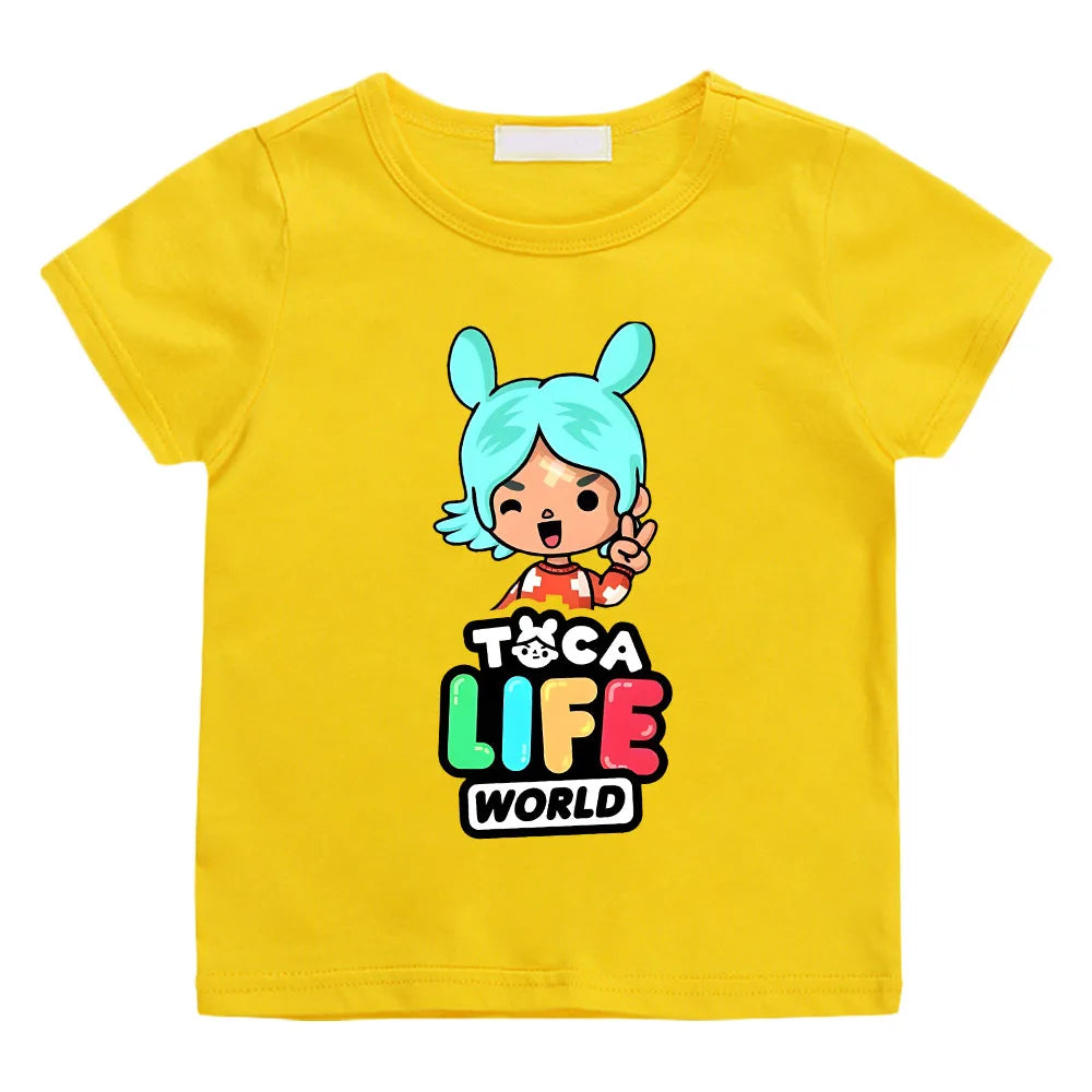 Toca Life World Children's T-shirt 100% Cotton Short Sleeve Tee-shirt Kawaii Cartoon Graphic Printing Tshirts Kids Summer Tops - Happy Bambino