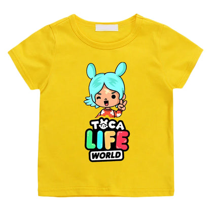 Toca Life World Children's T-shirt 100% Cotton Short Sleeve Tee-shirt Kawaii Cartoon Graphic Printing Tshirts Kids Summer Tops - Happy Bambino