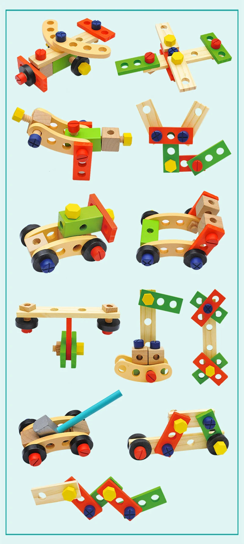 Educational Montessori Kids Toys Plastic Wooden Toolbox Pretend Play Set Children Nut Screw Assembly Simulation Carpenter Tool - Happy Bambino