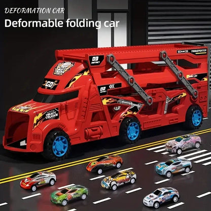 Large Kid Truck Deformation Transporter Car Toys Models Educational Model Folding Track Racing Vehicle Boys Girls Birthday Gift - Happy Bambino