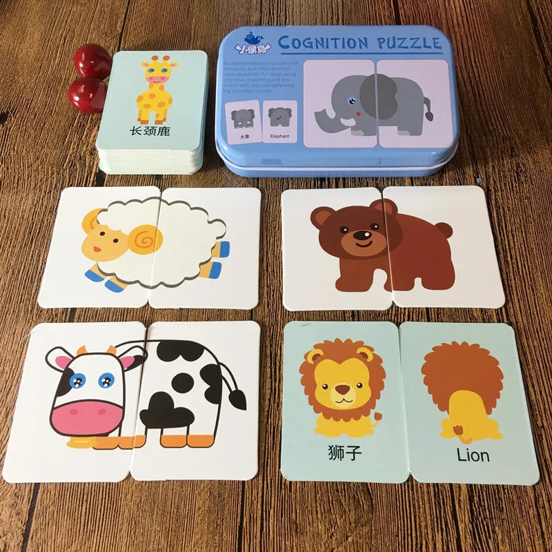 Baby Puzzle Montessori Educational Toys Wood 3D Puzzle Games Iron Box children Puzzles Jigsaw Wooden Puzzles For Kids 2 3 4 Year - Happy Bambino