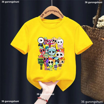 New Dandy'S World T-Shirt Kids Cartoon Figure Print T Shirt Boys Girls Casual Short Sleeve Top Game Dandys World Boys Tshirts - Happy Bambino