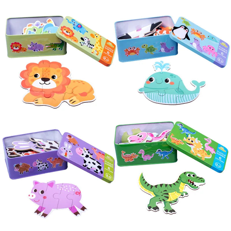 Baby Puzzle Montessori Educational Toys Wood 3D Puzzle Games Iron Box children Puzzles Jigsaw Wooden Puzzles For Kids 2 3 4 Year - Happy Bambino