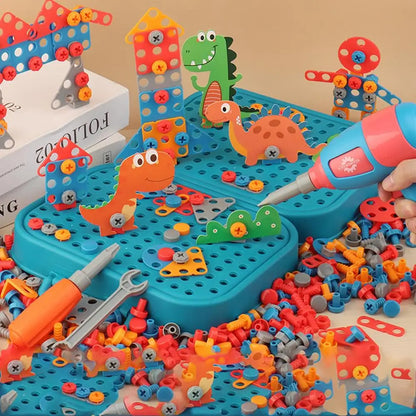 Children DIY Tool Toys Set Electric Drill Screw Nuts 3D Puzzle Toy Pretend Play Tool Kits 2D/3D Educational Toy - Happy Bambino