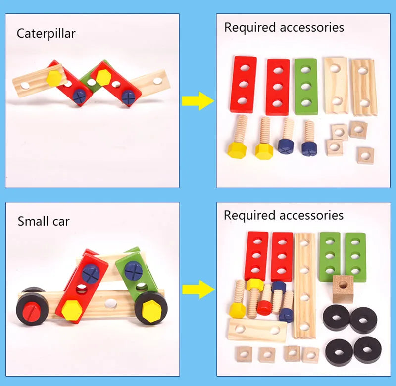 Educational Montessori Kids Toys Plastic Wooden Toolbox Pretend Play Set Children Nut Screw Assembly Simulation Carpenter Tool - Happy Bambino