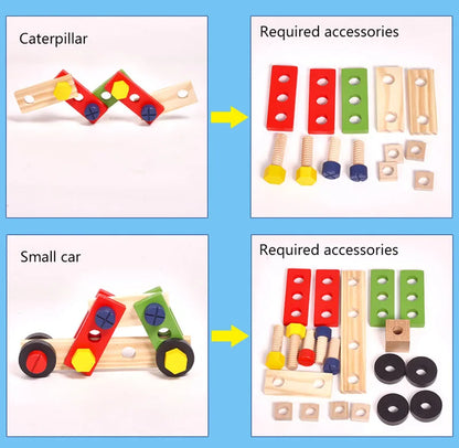 Educational Montessori Kids Toys Plastic Wooden Toolbox Pretend Play Set Children Nut Screw Assembly Simulation Carpenter Tool - Happy Bambino