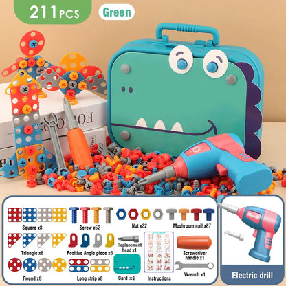 Children DIY Tool Toys Set Electric Drill Screw Nuts 3D Puzzle Toy Pretend Play Tool Kits 2D/3D Educational Toy - Happy Bambino