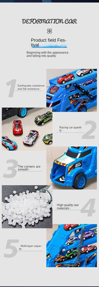 Large Kid Truck Deformation Transporter Car Toys Models Educational Model Folding Track Racing Vehicle Boys Girls Birthday Gift - Happy Bambino