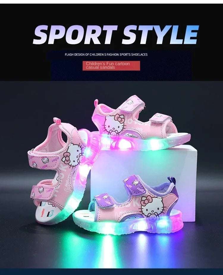 2025 Summer New Baby Led Light Girls Sandals Cute Hello Kitty Children's Casual Shoes Anti-slip Kids Beach Shoes Outdoor Shoes - Happy Bambino