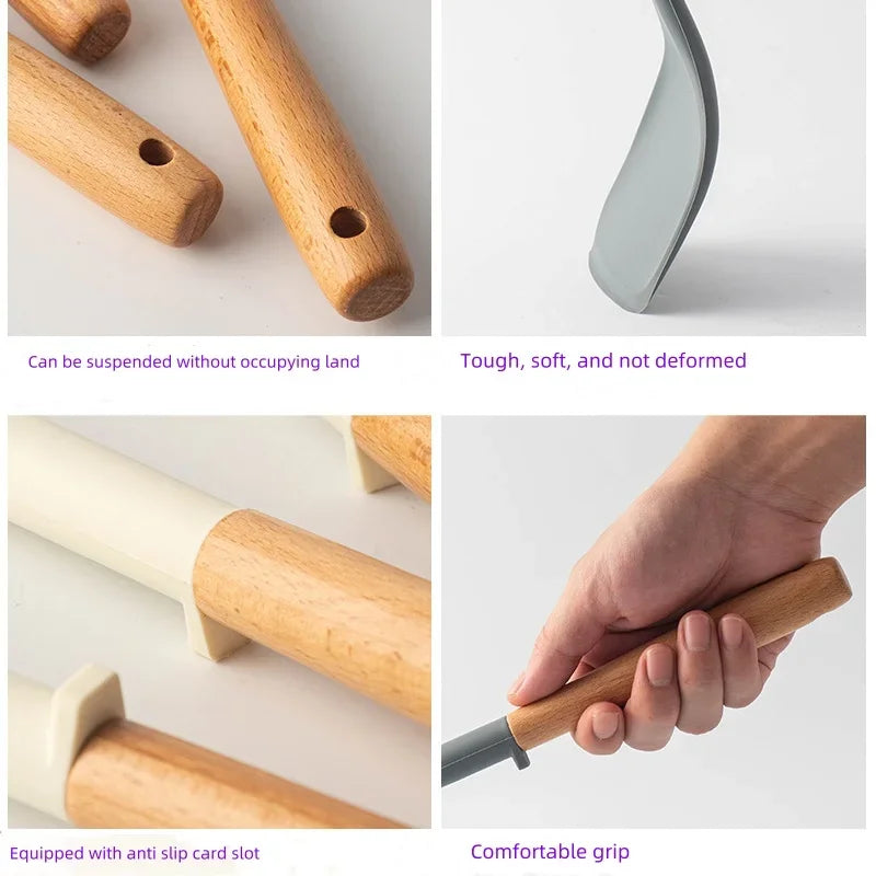 NEW Silicone Spatula Non Stick Pan Wooden Handle Silicone Vegetable Heat-resistant Silicone Cooking Spatula Spoon Kitchen tool - Happy Bambino