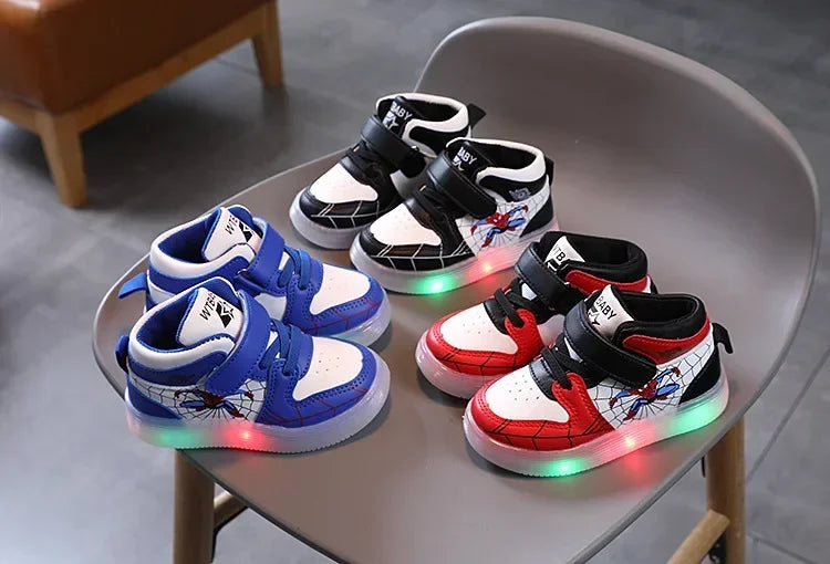 Disney Children's Led Light Shoes Fashion Aoger Spiderman Boys Sneakers Girls Cartton Casual Shoes Breathable Kids Sport Shoes - Happy Bambino