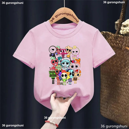 2025 Hot Sale Funny Game Characters  T Shirt Girls/Boys Dandy'S World Kawaii Kids Clothes Summer Short Sleeve 3-13 Years T-Shirt - Happy Bambino