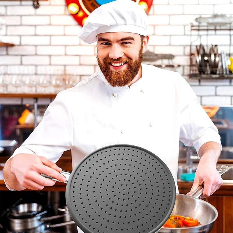 Silicone Kitchen Splatter Screen with Handle Heat-resisting Oil Splash Guard Drain Board Cover Kitchen Frying Pan Lid - Happy Bambino