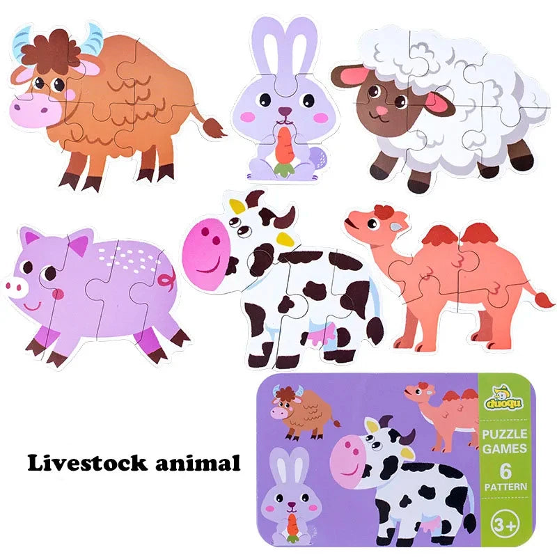 Baby Puzzle Montessori Educational Toys Wood 3D Puzzle Games Iron Box children Puzzles Jigsaw Wooden Puzzles For Kids 2 3 4 Year - Happy Bambino
